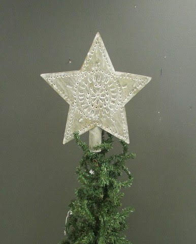 9” Punched Tin White Washed Tree Topper