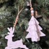 Deer & Tree White Wood Chippy Ornament Set
