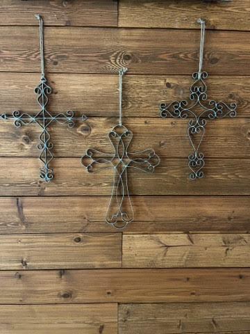 Metal Scroll Metallic Silver Cross, Set/3