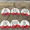 Handmade Red Bow, Black & White Check ornament, Set/6