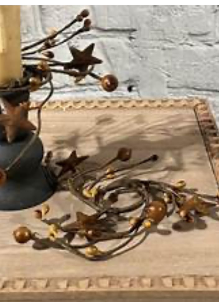 1” Rusty Stars & Tan Pip Berry Candle Ring, Set/2