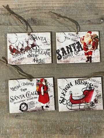 Handmade Santa & Sleigh Ornament, Set/4