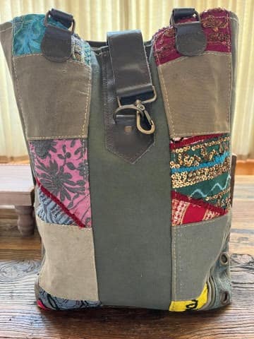Patchwork Recycled Military Tent Tote with Vintage Fabric Accents3