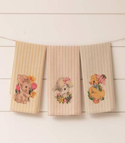 Vintage Spring Animals Tea Towels, Set/3