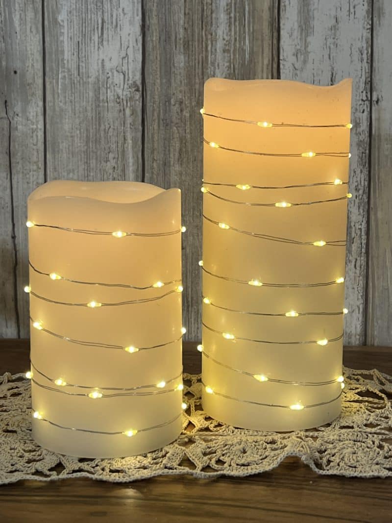 Flickering Flameless Timer Candle Pillar with Embedded String Lights, Set/2