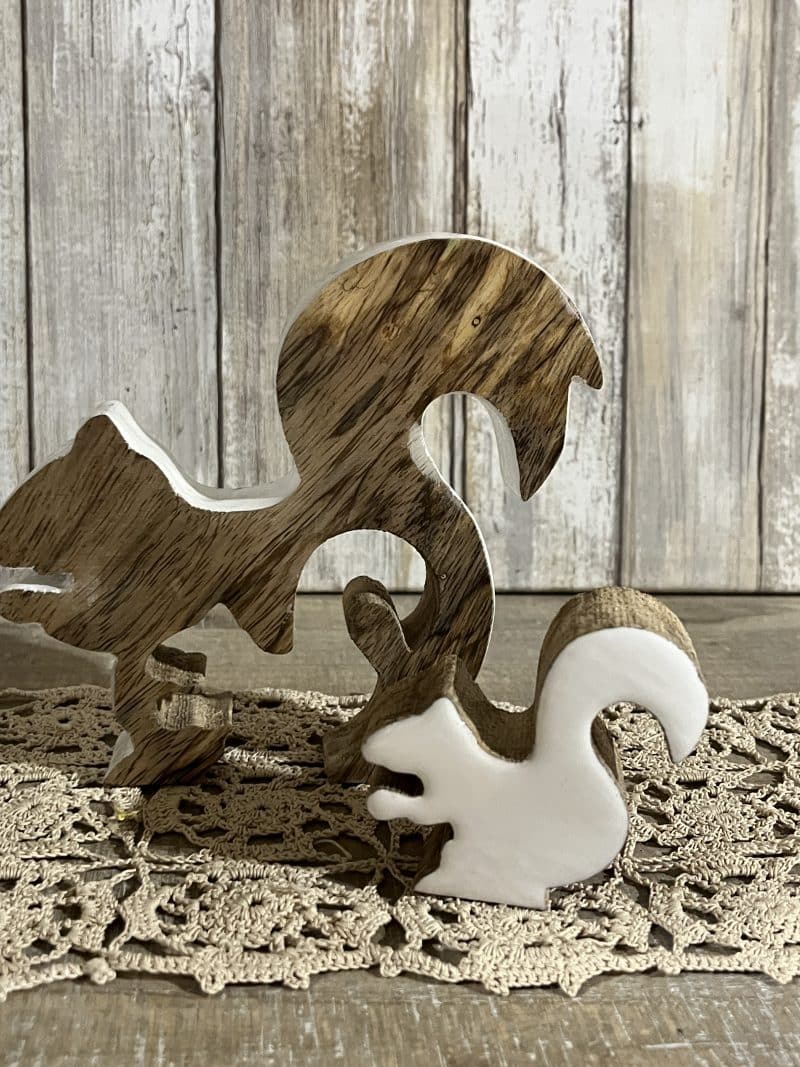 3Pc Mango Wood Block Set, Squirrel, Butterfly, & Daisy Flower - Image 2