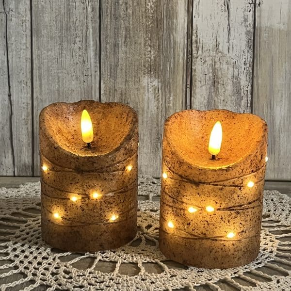 Alternative view of Burnt Ivory 4" LED Wrapped Flicker Flame Timer Pillar, Set/2