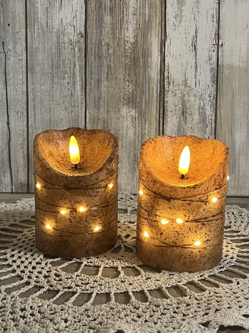 Burnt Ivory 4" LED Wrapped Flicker Flame Timer Pillar, Set/2 - Image 2