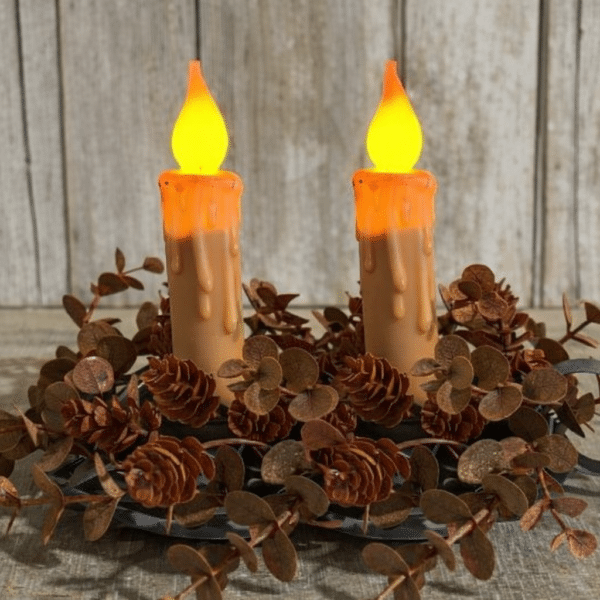 4" LED Dipped Timer Taper, Apricot/ Set of 2