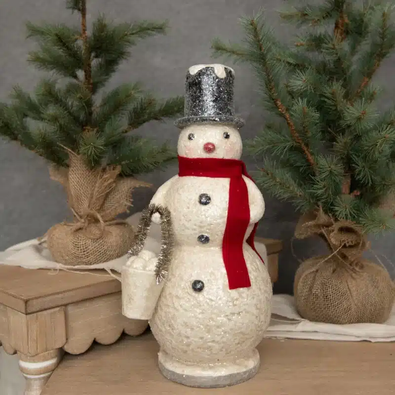 Ragon House 14" Vintage Looking Snowman Figurine w/Bucket Snowballs Tinsel - Image 3