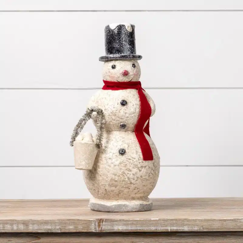 Ragon House 14" Vintage Looking Snowman Figurine w/Bucket Snowballs Tinsel - Image 2