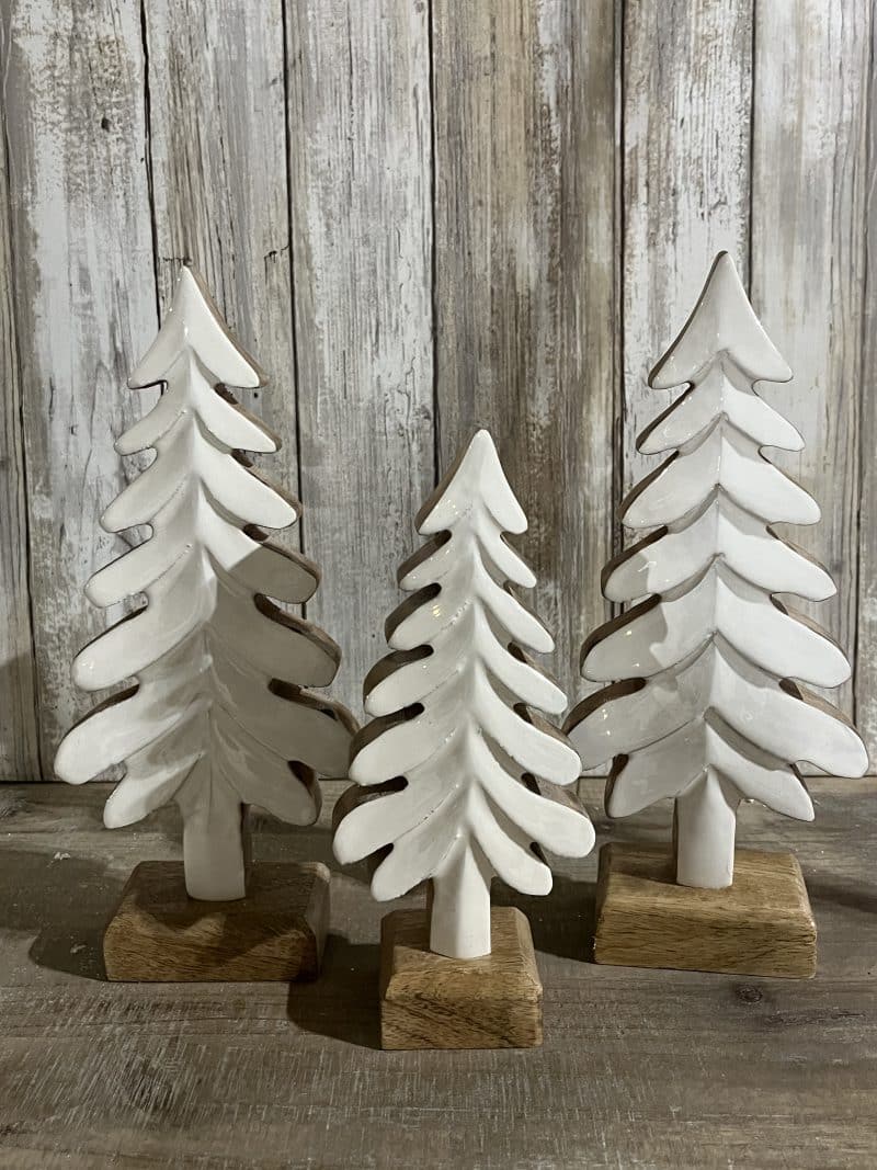 Wooden Trees W/White Enamel, Set/3 - Image 3