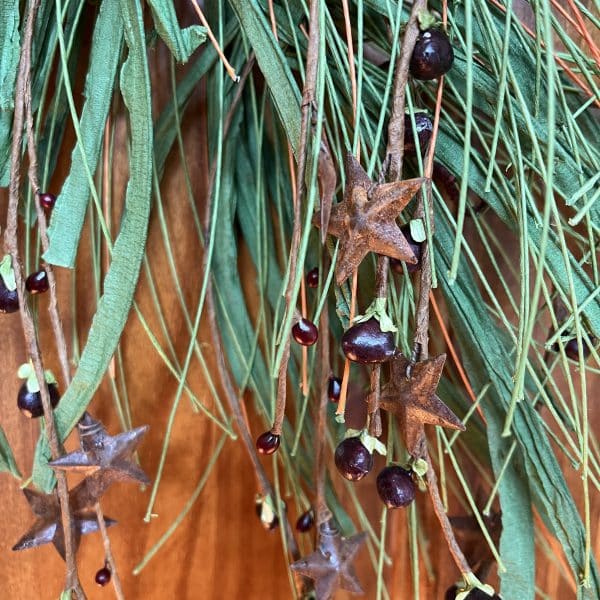 Alternative view of Whispy Pine Needle Wreath W/Pip Berries, Rusty Stars & Bells