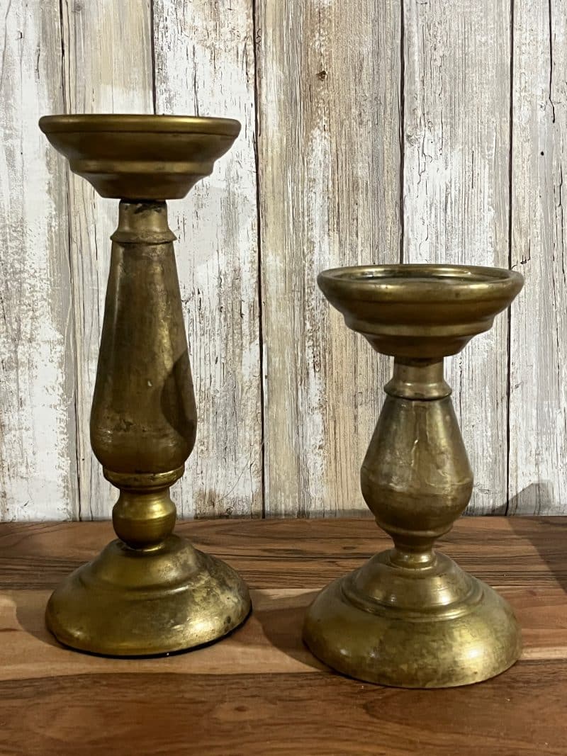 Aged Brass Candle Holders Set of 2 - Image 4