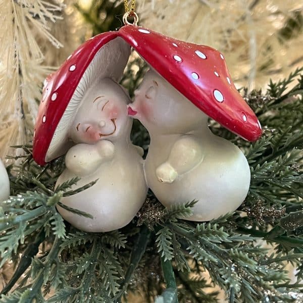 Alternative view of Kurt Adler Merry Little Mushroom Ornaments by Dean Griff Set of 2 Kissing Couple/Mom w/Baby