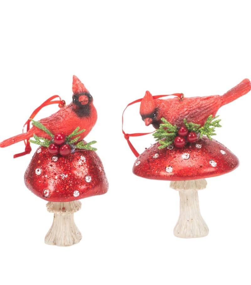 Cardinal On Mushroom Ornaments Set of 2 - Image 4