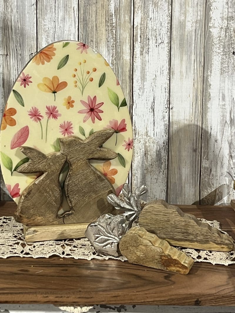 Wood Egg with Enamel Print and Bunny on Base - Image 4