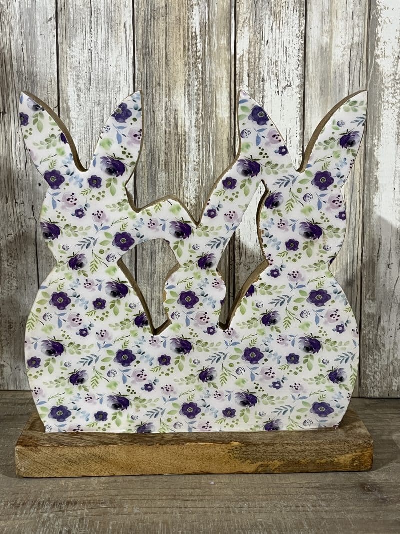 Purple Floral Bunny Trio on Base - Image 4