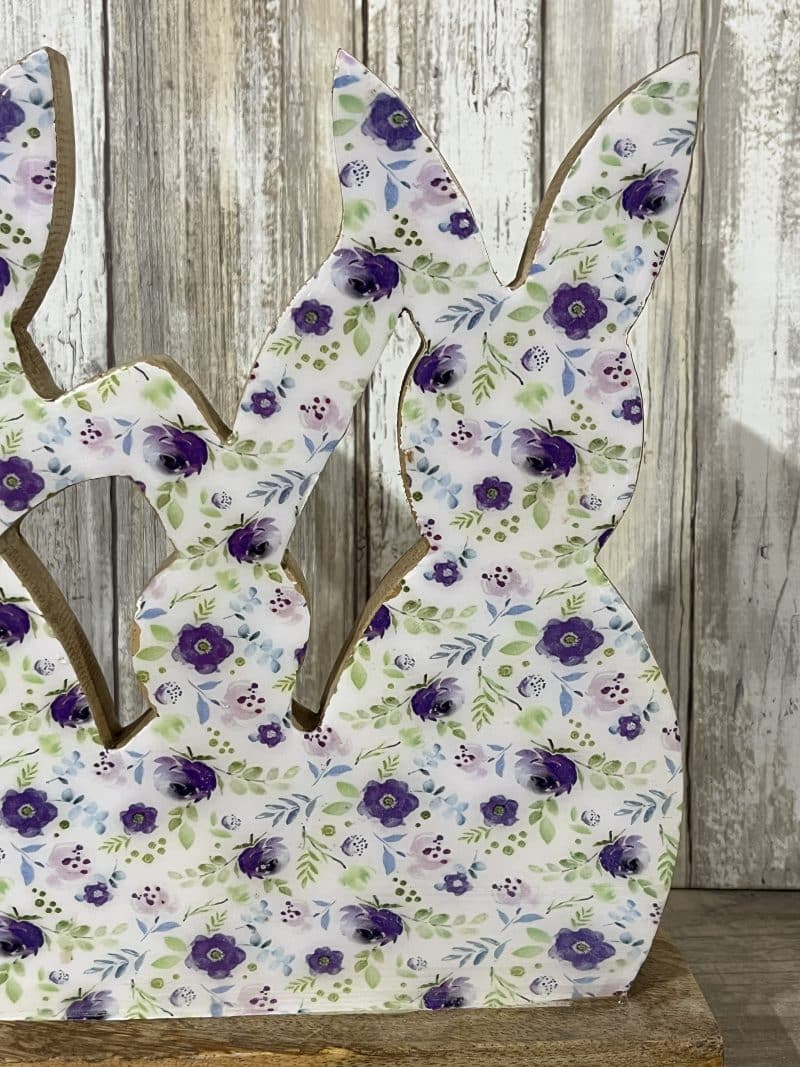 Purple Floral Bunny Trio on Base - Image 3