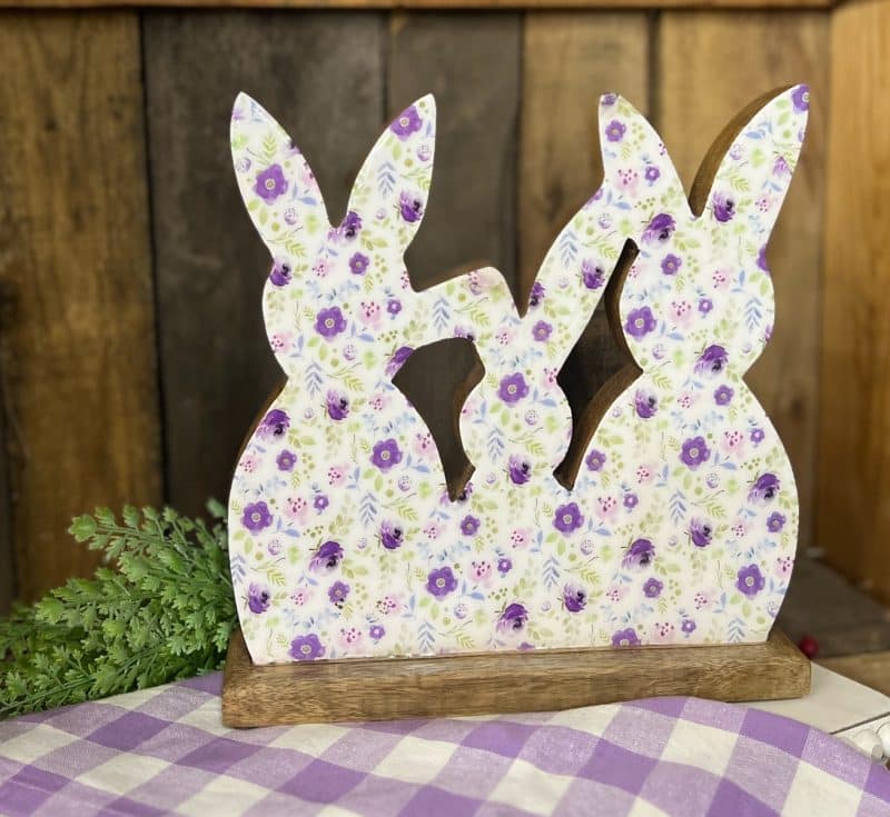 Purple Floral Bunny Trio on Base - Image 2