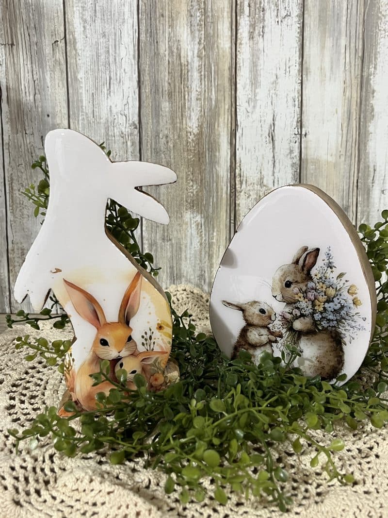 Enamel Print Wood Bunny and Egg Set