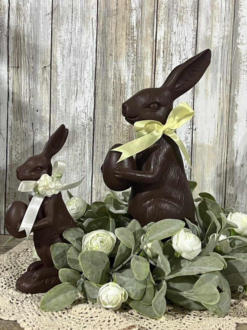 Set of 2 Faux Chocolate Bunnies with Egg - Image 2