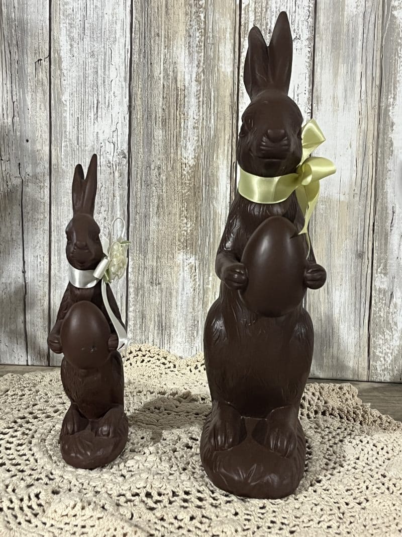 Set of 2 Faux Chocolate Bunnies with Egg - Image 3