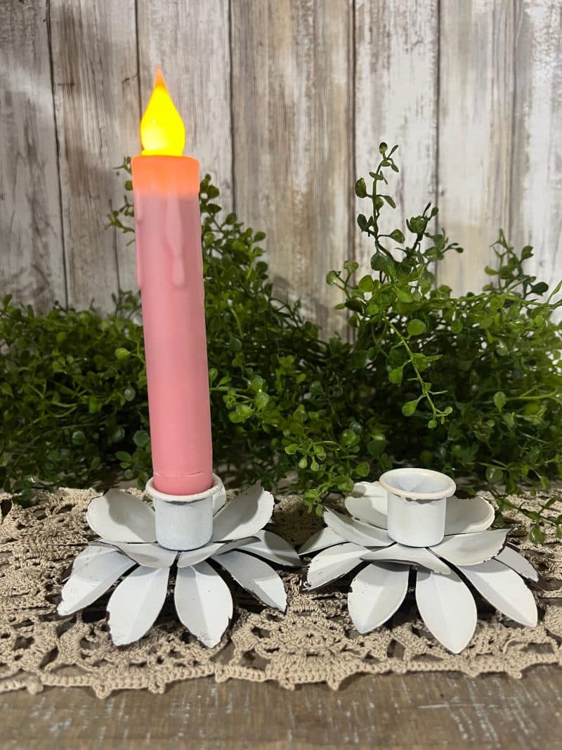 Set of 2 Metal White Flower Taper Holders - Image 2