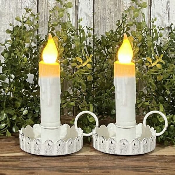 4” Led Timer Taper, White/ Set of 2