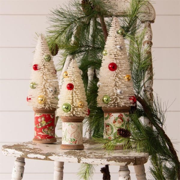 Set of Three Vintage Spool Christmas Trees