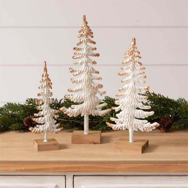 Set of Three White And Gold Metal Tree Silhouettes