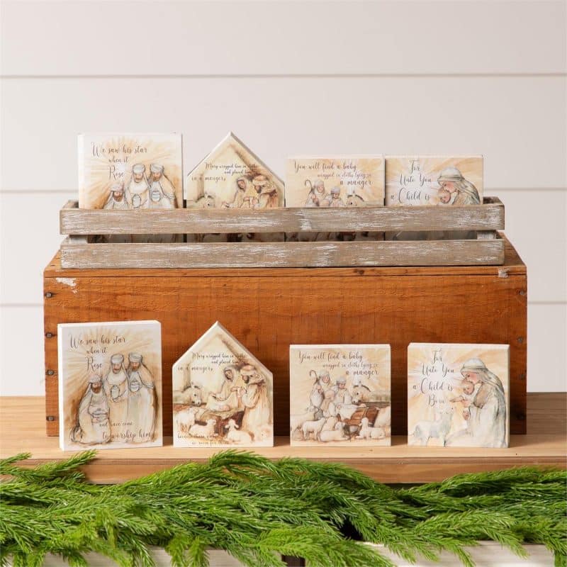 Set of Four Nativity Block Signs