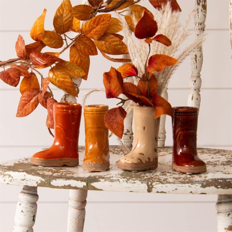 Set of 4 Mini Ceramic Boot Vases-Earthy Tones