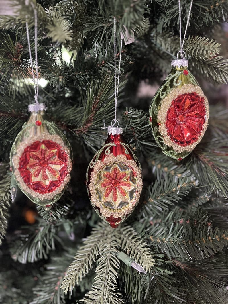 Glass Red & Olive Reflector Drop Ornaments, 3 Assorted