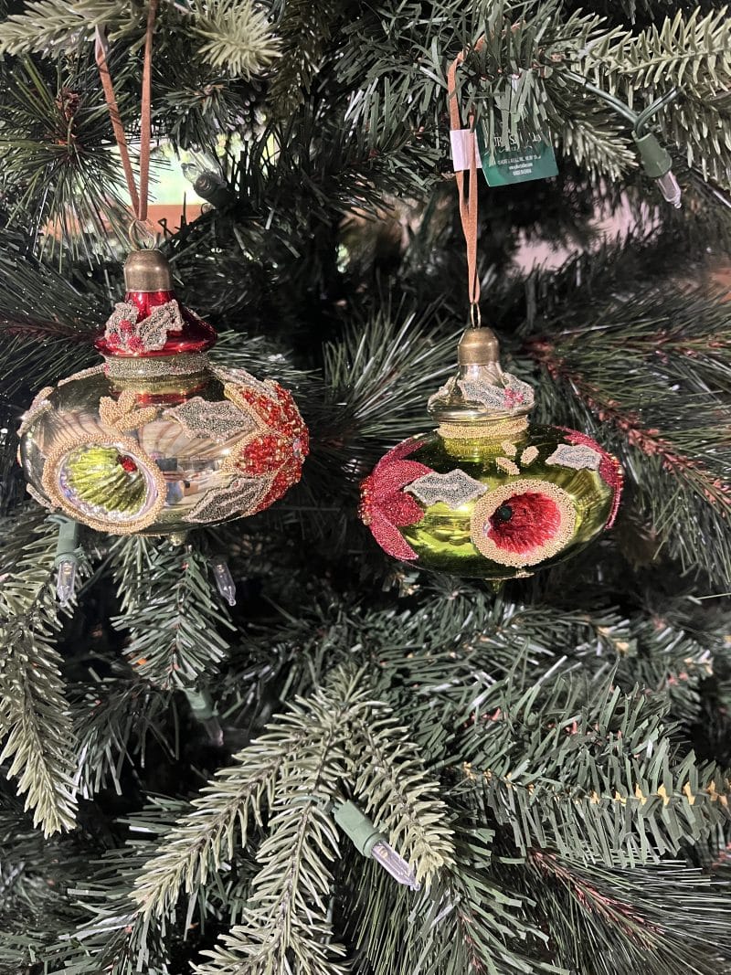 Glass Red & Olive Reflector Finial Ornaments, 2 Assorted