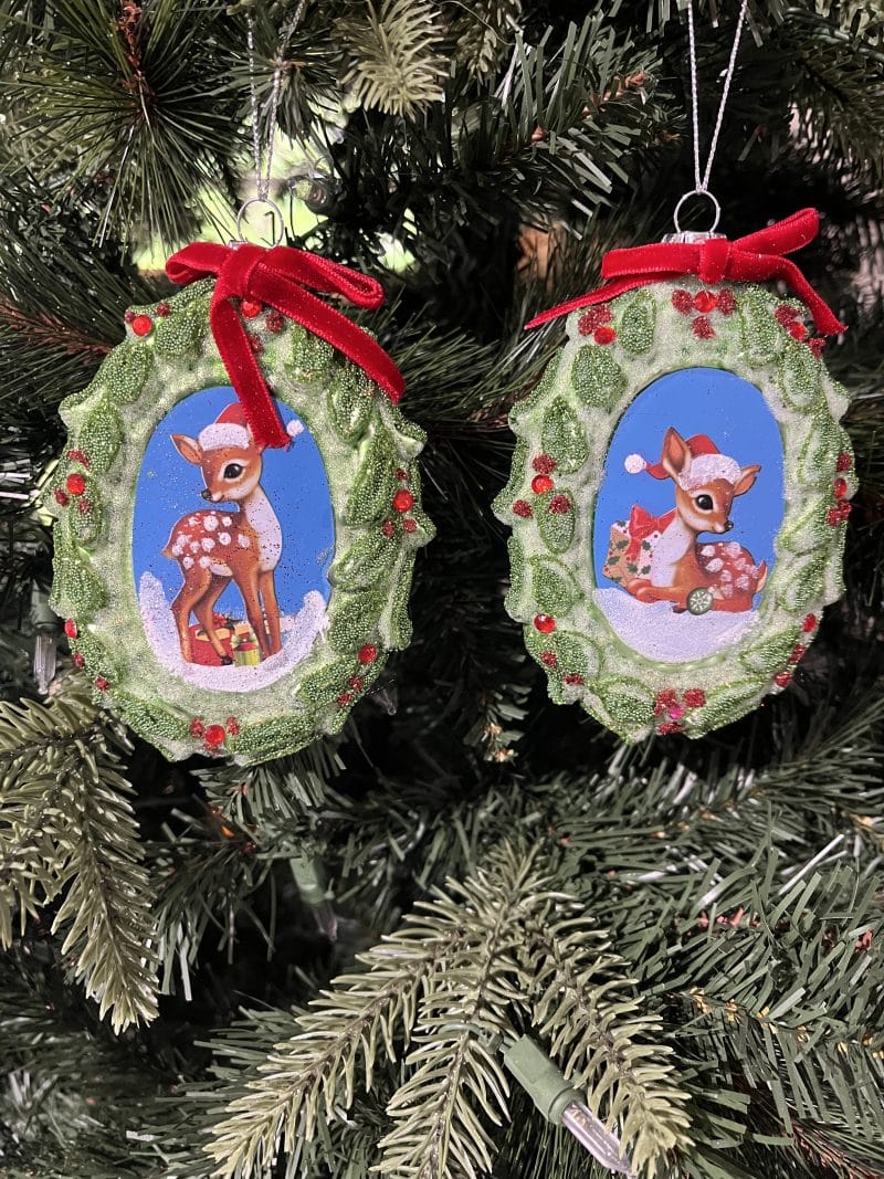 Glass Deer Disc With Decal Ornaments, 2 Assorted