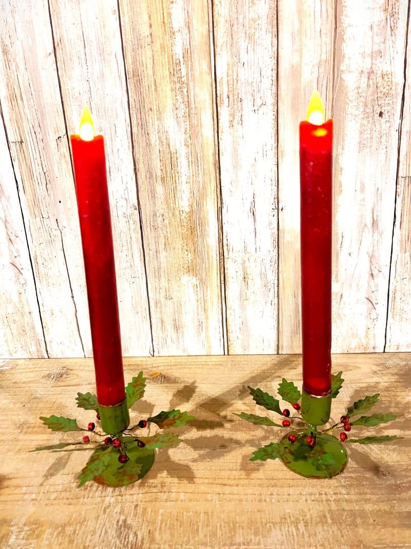 Vintage Holly Candle Holders/ Set of 2