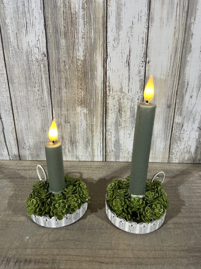 Set of Two Sage Green Timer Tapers