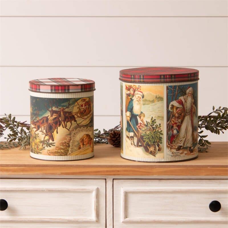 Vintage Santa Postcard Tins/ Set of 2
