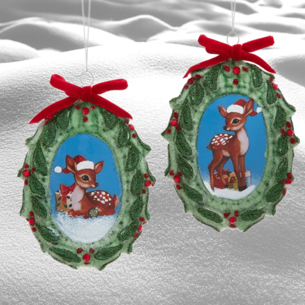 Alternative view of Glass Deer Disc With Decal Ornaments, 2 Assorted