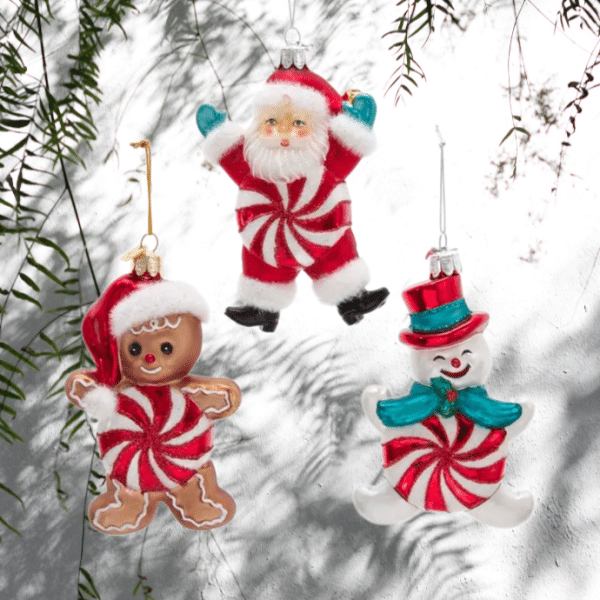 Noble Gems™ Santa, Snowman and Gingerbread Glass Ornaments, 3 Assorted