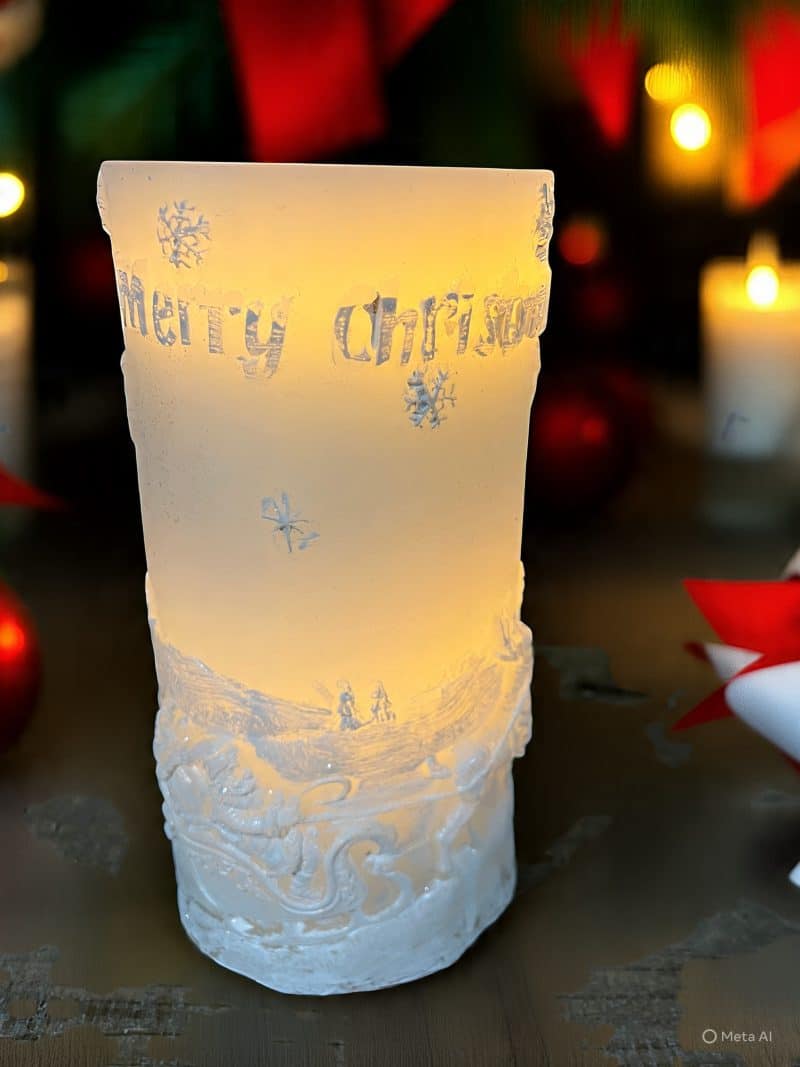 4" X 8" White Sledding Fountain Pillar Candle