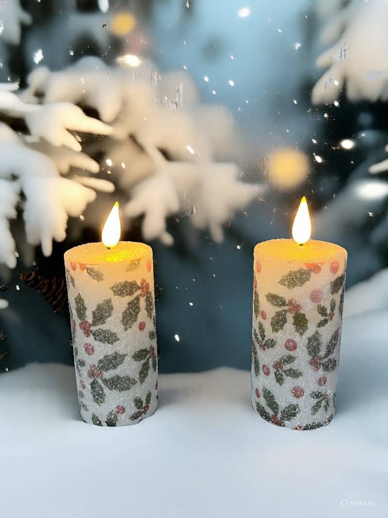 4" Holly Led Votive / Set of 2