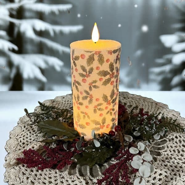 6" Holly Led Pillar Candle