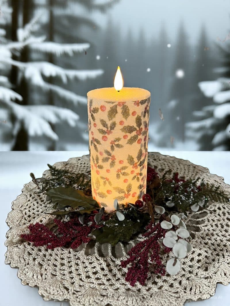 6" Holly Led Pillar Candle