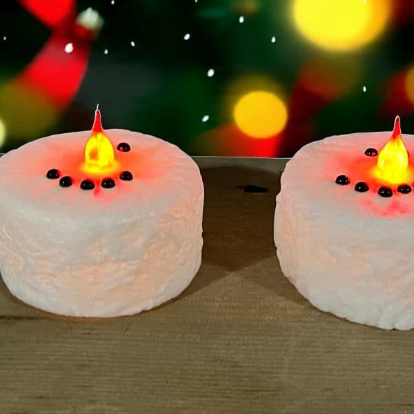 Set of 2 Large Snowman Face LED Tea Lights