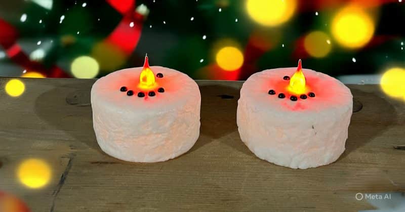 Set of 2 Large Snowman Face LED Tea Lights