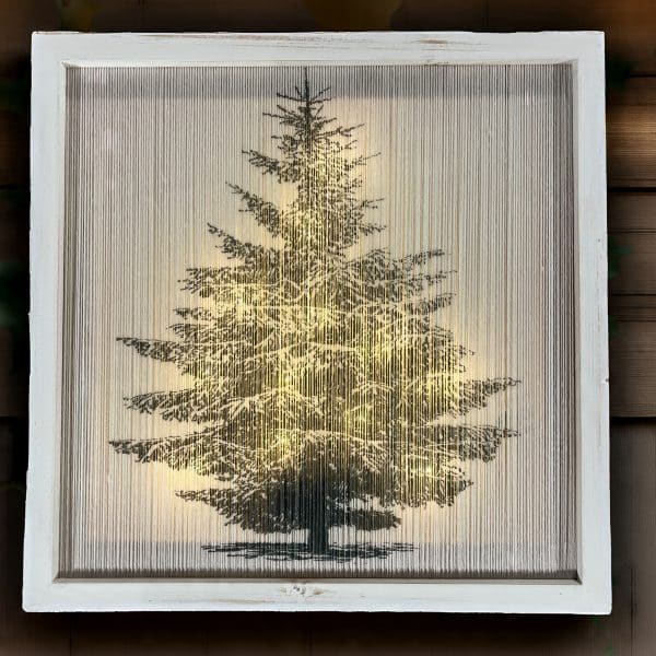 Lighted White Frame Christmas Tree Sign