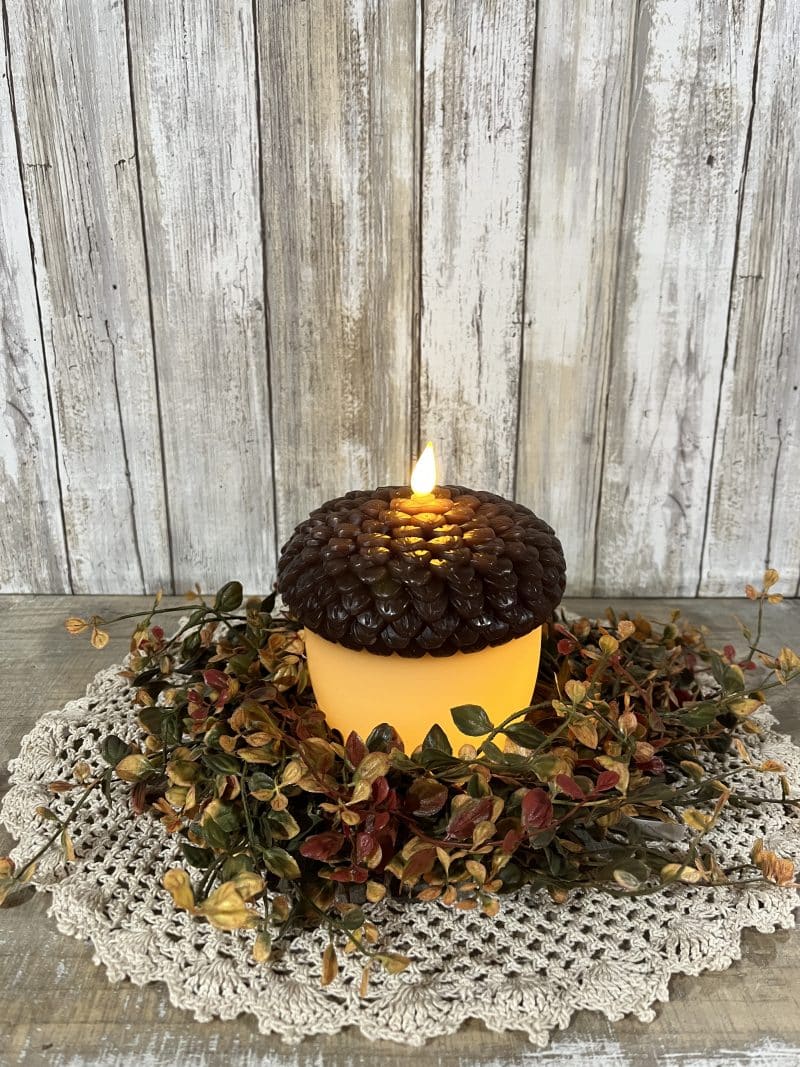 Large Earthy Acorn LED Timer Candle