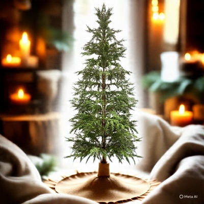 Large (6 foot) Cedar Pine Tree with LED String Lights
